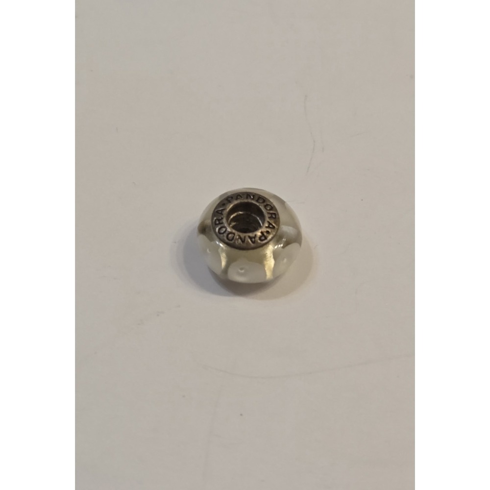 Pandora White Murano Glass Beige Polka Dots Bead Charm Retired 790602 Genuine